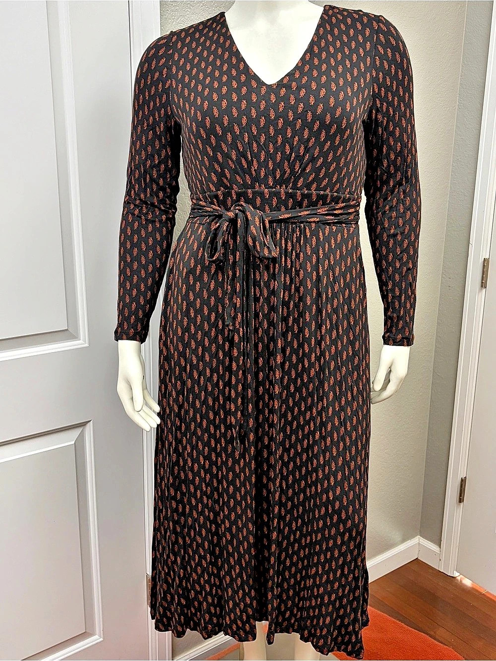 Boden Floral Maxi Dress Black & Rust Like New - Size 16L